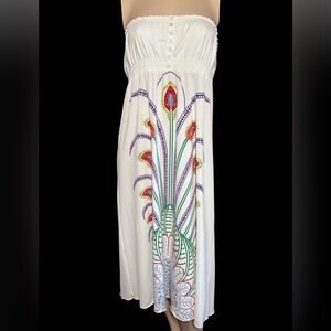 Funky People Strapless White Dress with Colorful Floral Design, Size M (245)